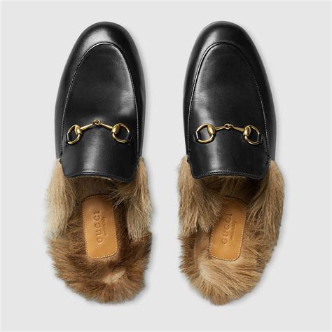 gucci fur-lined princetown loafers|gucci princetown loafers women.